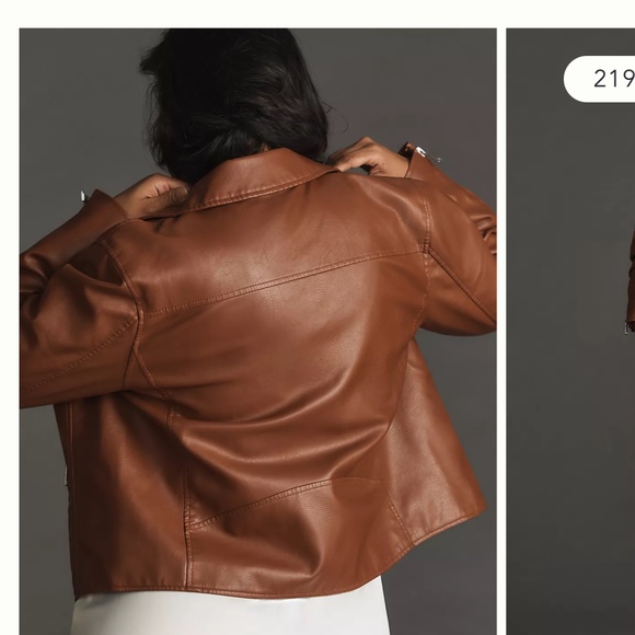 NWT Anthropologie Brown Vegan Leather Moto Jacket - Picture 4 of 5